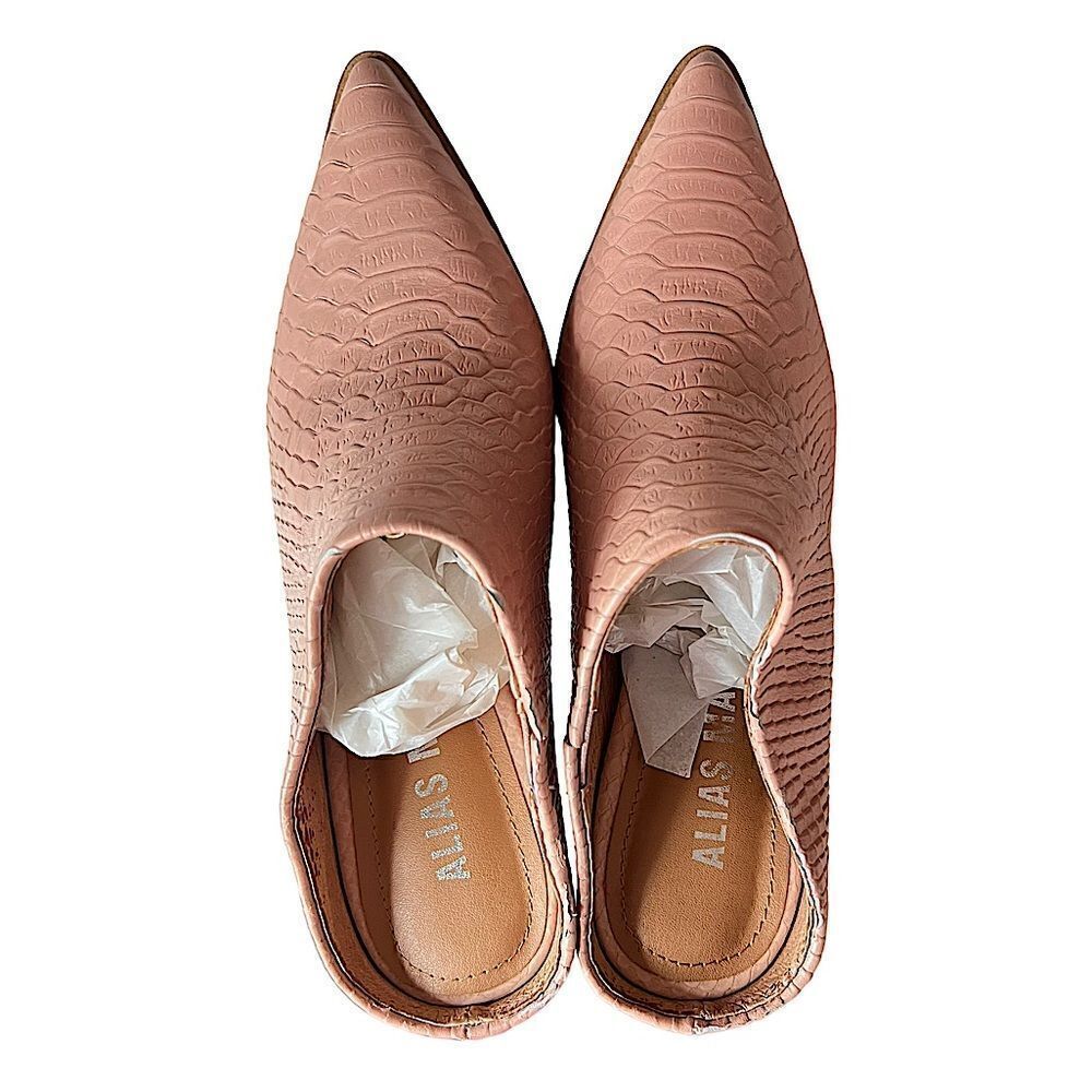 Alias Mae Rue Dusty Rose Snake Effect Leather Mid Heel Mule NWT - Picture 4 of 16